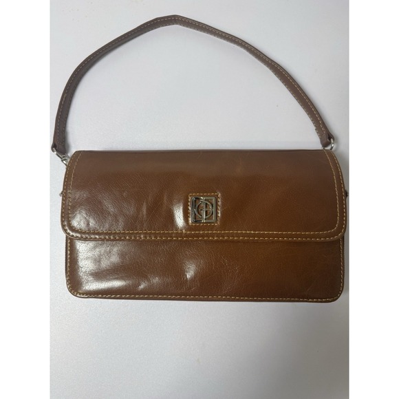 90's GIANI BERNINI Genuine Leather Brown Shoulder Purse/Organizer - Picture 1 of 16